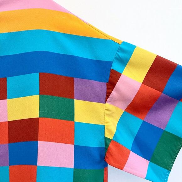 Valentino 1973 Check Panama Silk Top Rainbow Blouse Multicolor Stripe - Picture 6 of 12